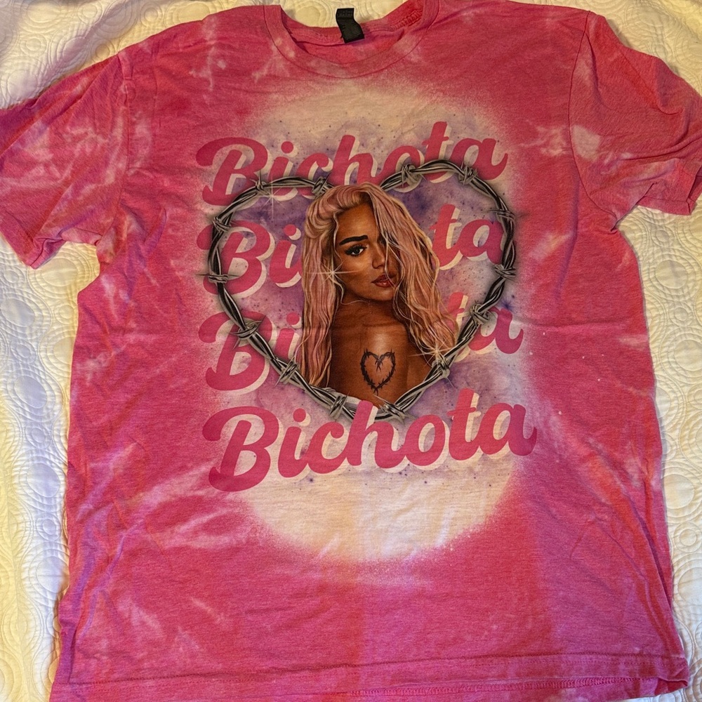 Pink Karol G Bichota Graphic Tee with Heart Design